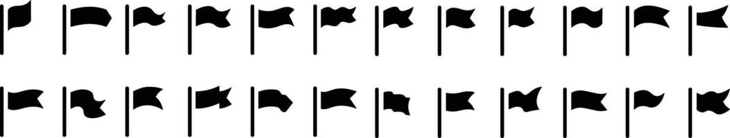 Flags pin icons collection. Set of black flag icons. Flat Vector illustration. Waving Flag icon group. Pennant icon in glyph. Black pennant banner. Location map mark pointer.