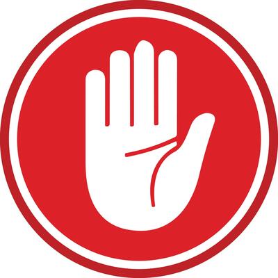Stop red sign icon with white hand, do not enter. Warning stop sign stock vector