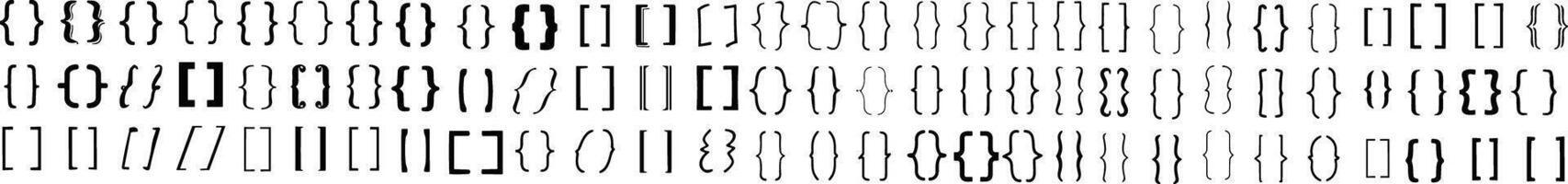 Set of braces or curly brackets icon. Small and square bracket or braket collection. Text brackets collection for messages, quotas. Oval, retro parentheses and punctuation shapes. vector