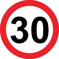 Road Speed Limit 30 thirty Sign. Generic speed limit sign with black number and red circle. Vector illustration