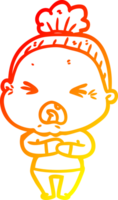 warm gradient line drawing of a cartoon angry old woman png