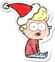 mano disegnato afflitto etichetta cartone animato di un' fissando uomo indossare Santa cappello png