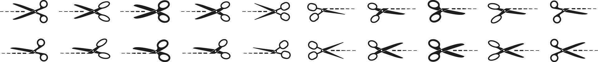 Scissors, trim line icons set. Scissor with cut lines group. Flat icon style. Collection stock vector. vector