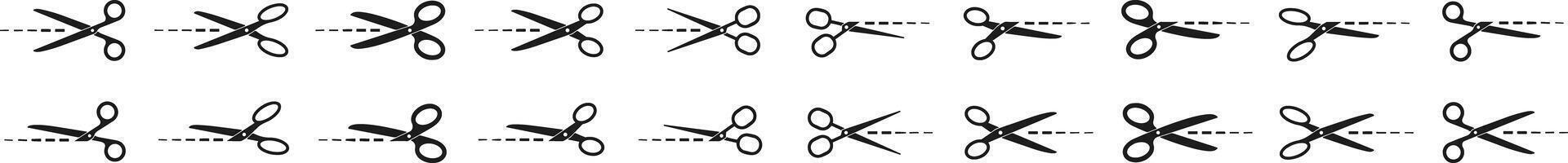 Scissors, trim line icons set. Scissor with cut lines group. Flat icon style. Collection stock vector. vector