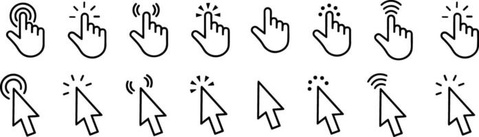 Computer line mouse click cursor arrow icons set and loading icons. Cursor icon. Vector illustration. Mouse click cursor collection.