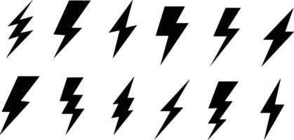 flash lightning bolt icon set. Electric power symbol. Energy sign, vector illustration. charge sign. Thunder strike electricity linear symbol. Thunderbolt flash. Powerful electrical discharge hitting.