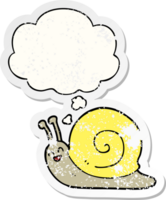 cartoon snail with thought bubble as a distressed worn sticker png