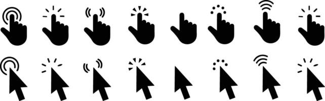 Computer flat mouse click cursor arrow icons set and loading icons. Cursor icon. Vector illustration. Mouse click cursor collection.