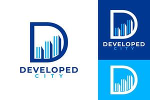 desarrollar ciudad letra re logo diseño vector