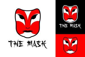 asiático máscara rojo blanco logo diseño vector