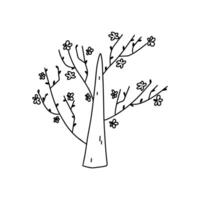 Spring tree. Hand drawn doodle style. Vector illustration isolated on white. Coloring page.