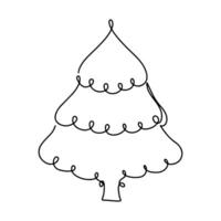 Beautiful Christmas tree.in single line style. One continuous line drawing. Vector illustration isolated on white.