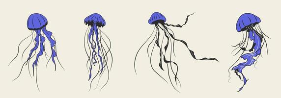 Set of Colorful jellyfish for decoration design. Vector illustration