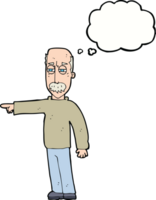 cartoon old man gesturing Get Out with thought bubble png