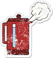 distressed sticker of a cartoon electric kettle boiling png