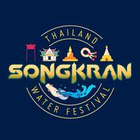 Songkran festival Tailandia agua salpicaduras logotipo y letras diseño vector