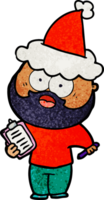 getextureerde cartoon van een bebaarde man met klembord en pen met kerstmuts png