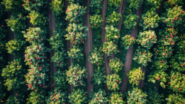 AI generated Aerial View of Field With Trees and Flowers photo