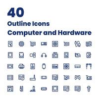 Set Outline Icons Computer and Hardware vector