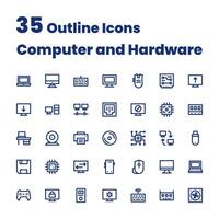 Set Outline Icons Computer and Hardware vector