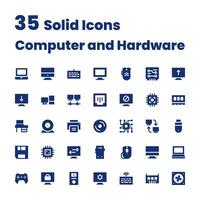 Set Solid Icons Computer and Hardware vector