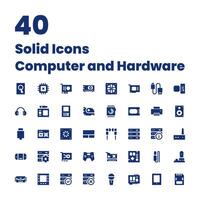 Set Solid Icons Computer and Hardware vector