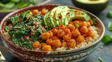 AI generated Bowl Filled With Rice, Spinach, and Chickpeas photo