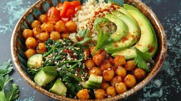 AI generated Bowl Filled With Rice, Spinach, and Chickpeas photo