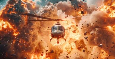 AI generated a helicopter is flying through an explosion photo