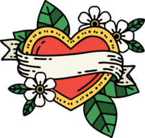 traditioneel tatoeëren van een hart en banier png