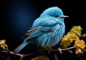 AI generated Small blue bird isolated on black background. Wildlife. photo