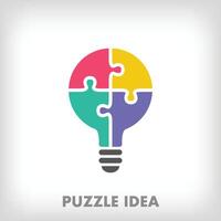 Creative puzzle pieces and light bulb logo. Unique color transitions. Idea and development stage logo template. vector