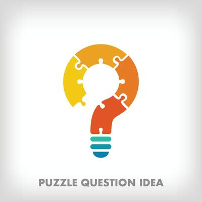 Creative puzzle pieces question mark and light bulb logo. Unique color transitions. Education idea, reading and growth stage logo template. vector