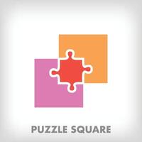 Creative square pieces combining puzzle logo. Unique color transitions. Puzzle and geometric shape logo template. vector