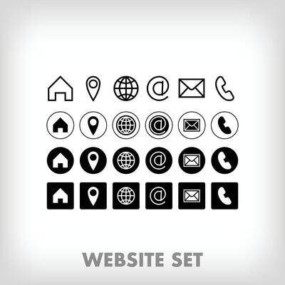 Creative website icon set. Icon template such as location, home, site, phone and mail. vector