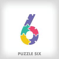 Creative puzzle number 6 logo. Unique color transitions. Education and reading and growth stage logo template. vector