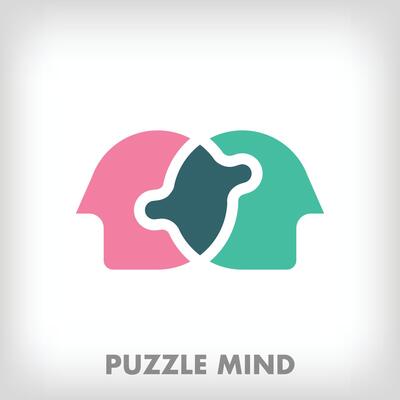 Creative puzzle pieces mental head logo. Unique color transitions. Education, meditation and growth stage logo template. vector