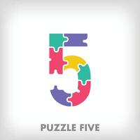 Creative puzzle number 5 logo. Unique color transitions. Education and reading and growth stage logo template. vector