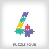 Creative puzzle number 4 logo. Unique color transitions. Education and reading and growth stage logo template. vector