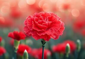 AI generated Red carnation, symbol of the revolution in portugal. spring and freedom. photo