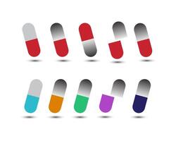 Vector capsule drug pills icon set medicament and pharmaceutical design elements.