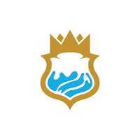 Shield Crown Water Wave logo design template, logo for your company vector