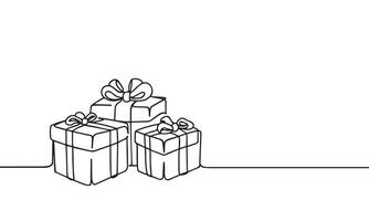 Navidad regalo caja continuo línea vector