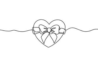 illustration of a heart gift box continuous line vector