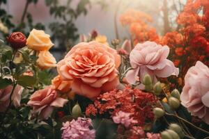 AI generated Vibrant Assortment of Blooms in Close-Up photo