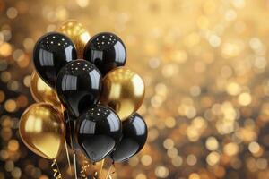 AI generated Golden and black balloons against abstract background photo