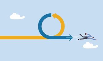 Agile methodology in project management or software development, sprint or dev cycle to release and improve product, scrum process or workflow concept, businessman fly with agile cycle. vector