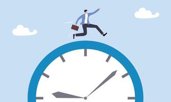 Hurry businessman run fast on time run out clock, time run out, deadline or hurry to go to the office late, urgency or determination to finish work fast, stressed or anxiety to complete work concept vector