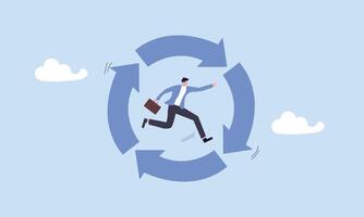 Businessman running on habit circle arrow diagram, working habit, life cycle or daily routine behavior, agile development, discipline or working efficiency, procedure or process to success concept. vector