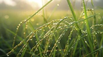 AI generated The dew point of the paddy in the early morning photo